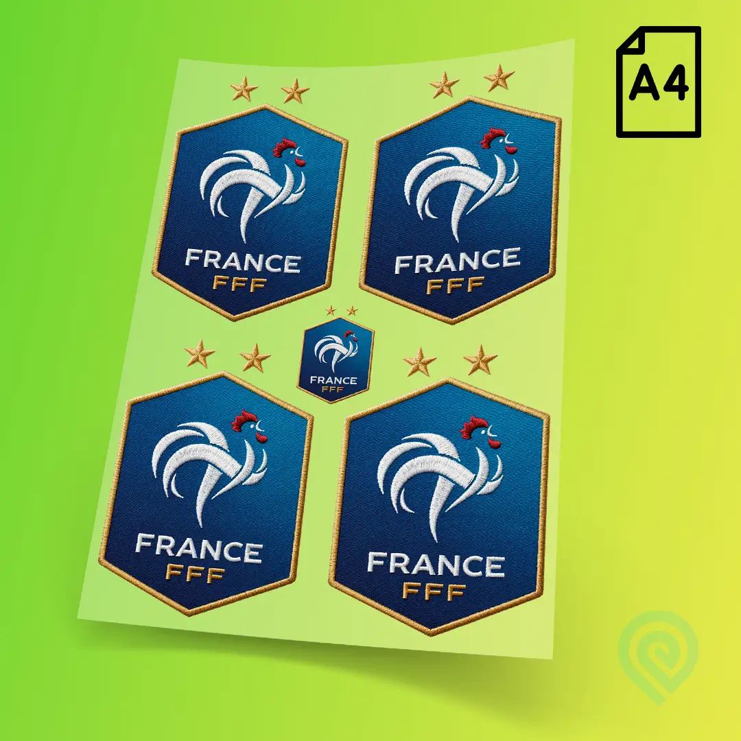 Cartela A4 DTF UV – Escudo Seleção França Estilo Bordado 02 Copa do Mundo 2026