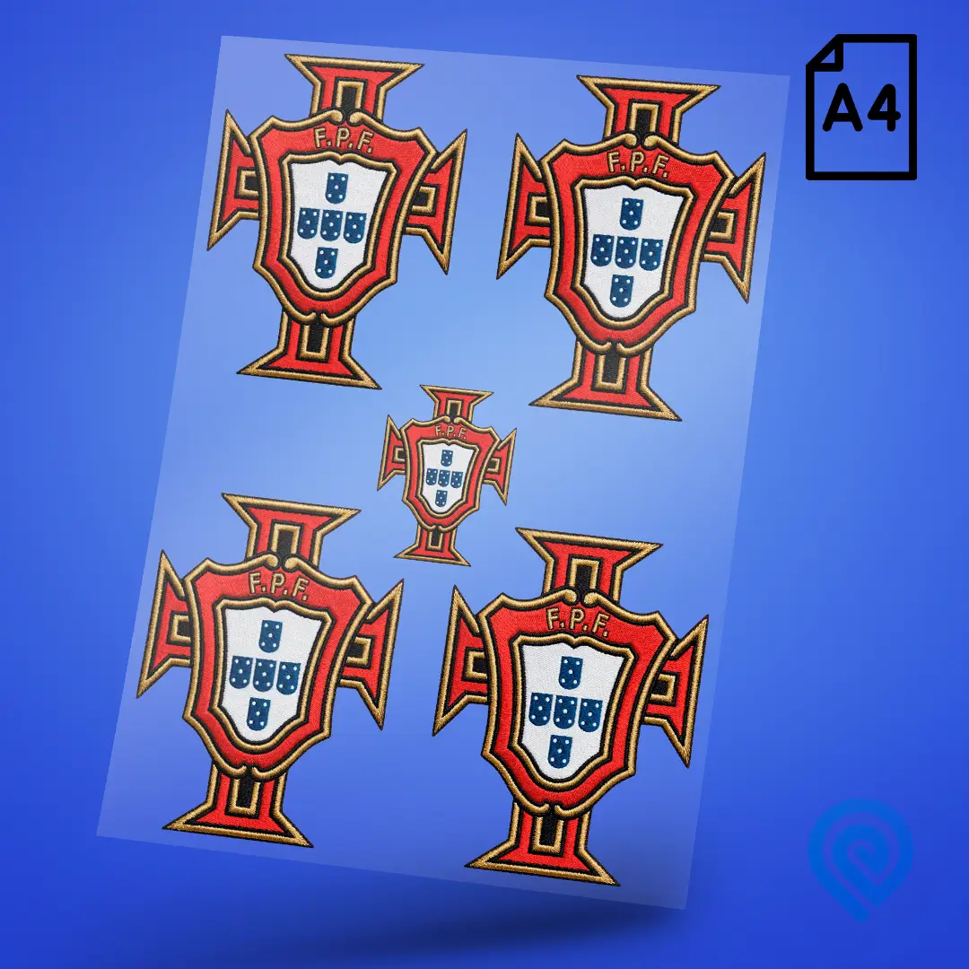 Cartela A4 DTF UV – Escudo Seleção Portugal Estilo Bordado 02 Copa do Mundo 2026