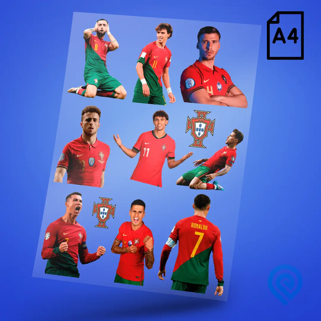 Cartela A4 DTF UV – Jogadores Portugal Copa do Mundo 2026