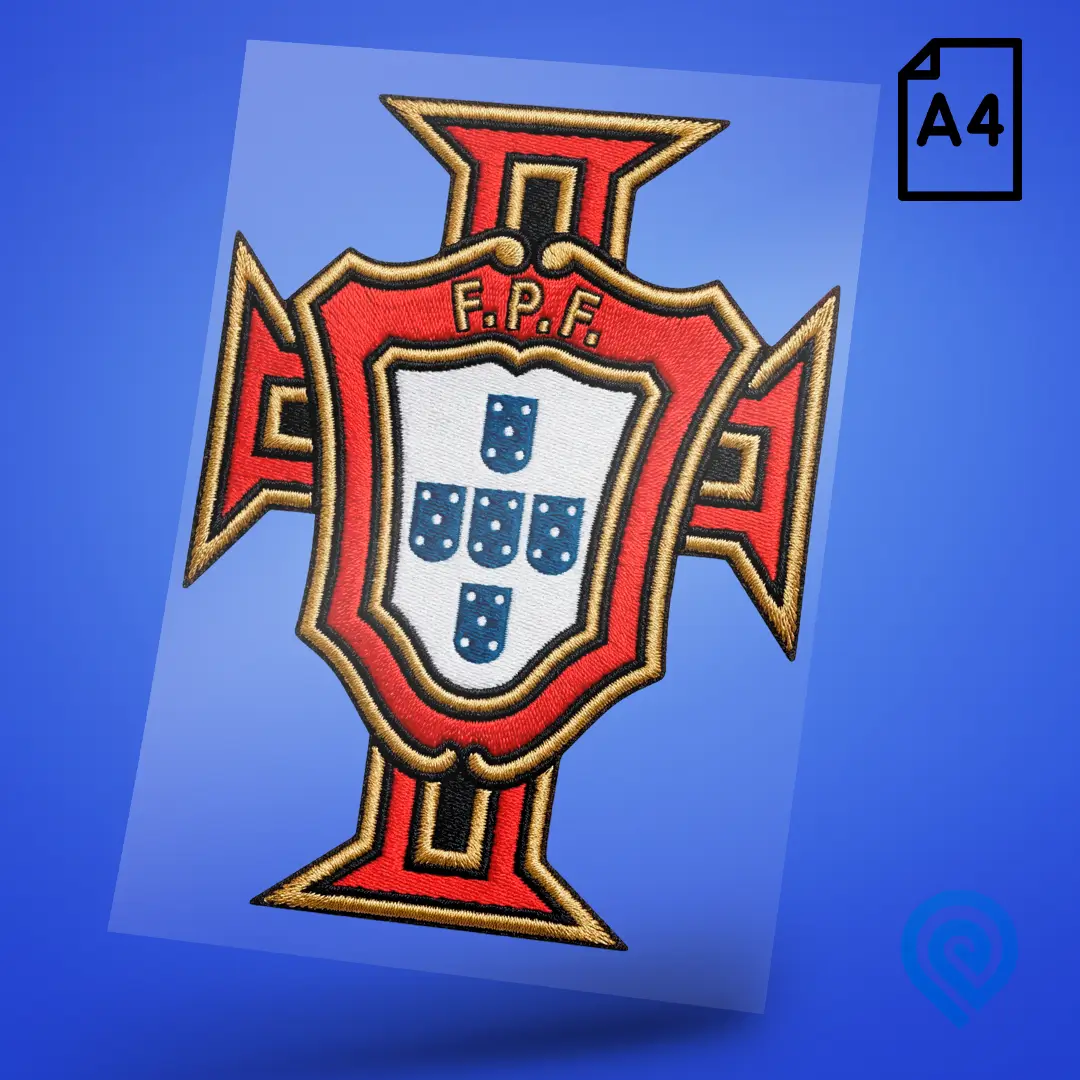 Cartela A4 DTF UV – Escudo Seleção Portugal Estilo Bordado Copa do Mundo 2026