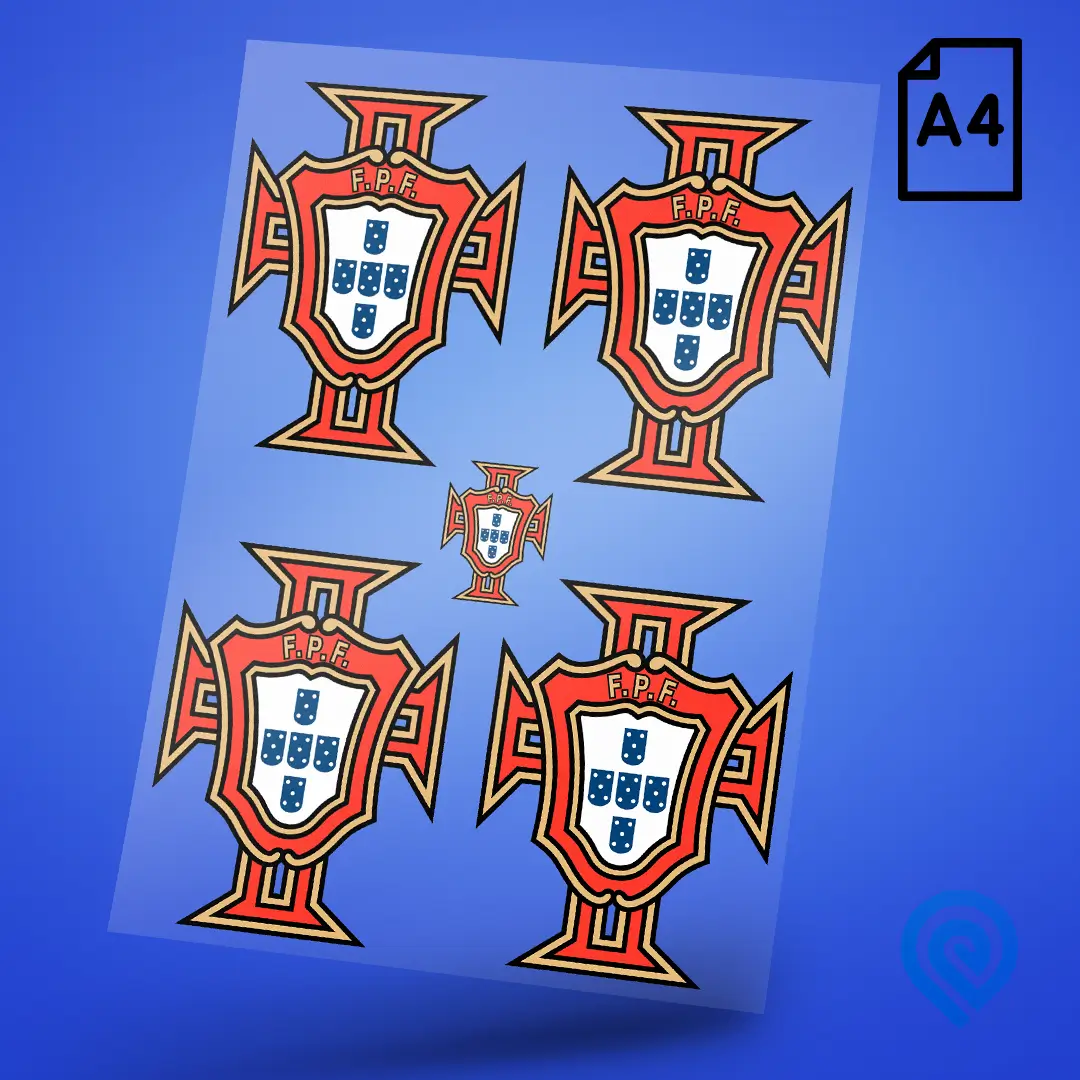 Cartela A4 DTF UV – Escudo Seleção Portugal 02 Copa do Mundo 2026