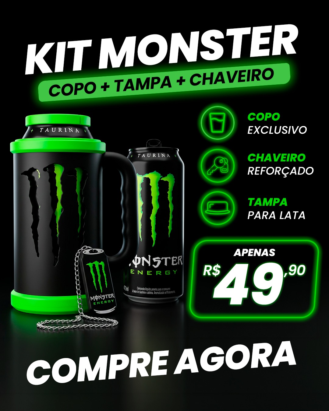 Porta Lata Copo Monster Com Tampa Especial Impressão 3D Várias Cores