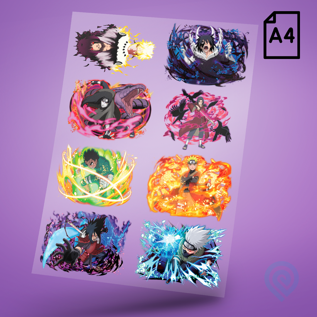 Cartela A4 DTF UV/TÊXTIL – NARUTO - 01 Geek Anime