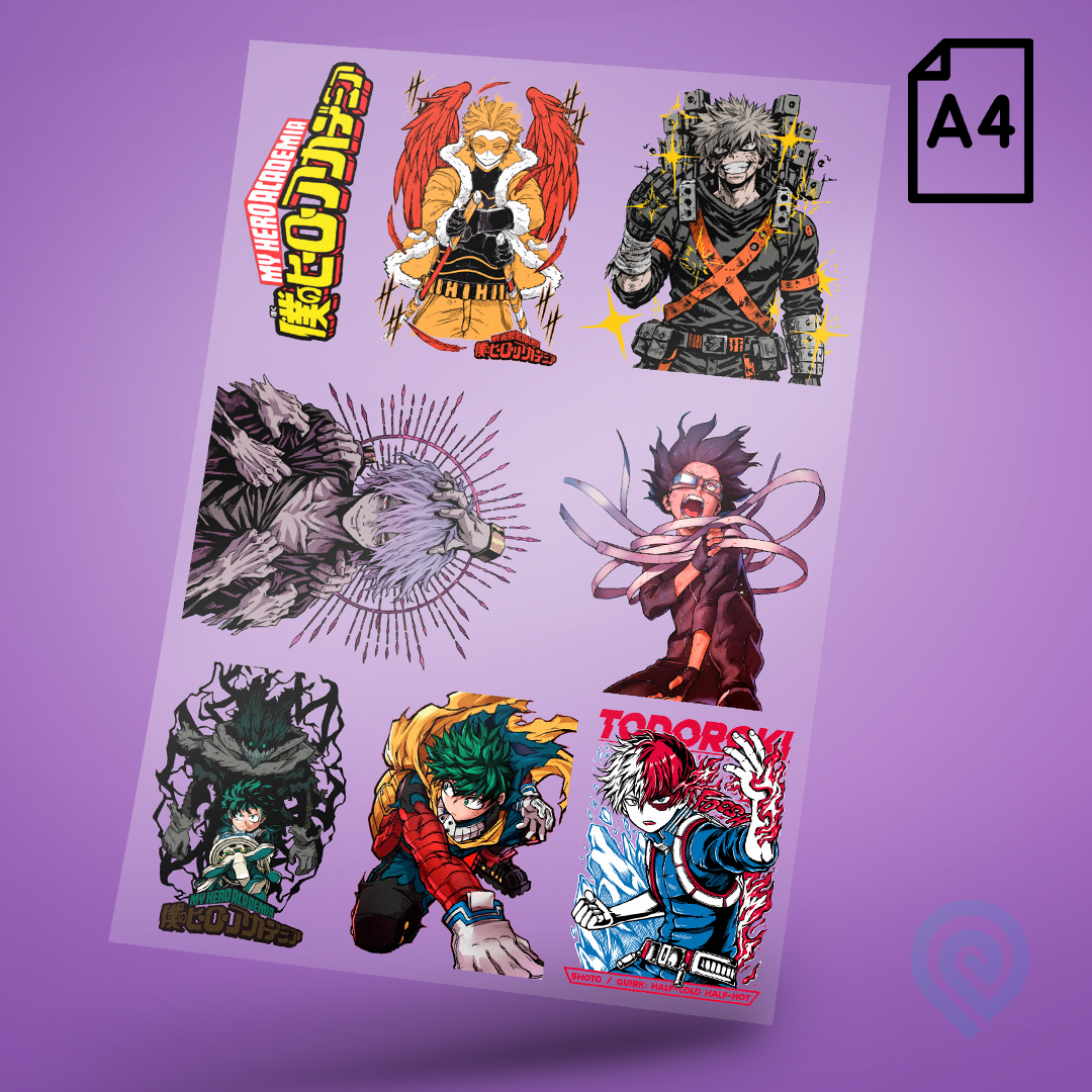 Cartela A4 DTF UV/TÊXTIL – MY HERO ACADEMIA / BOKU NO HERO Geek Anime