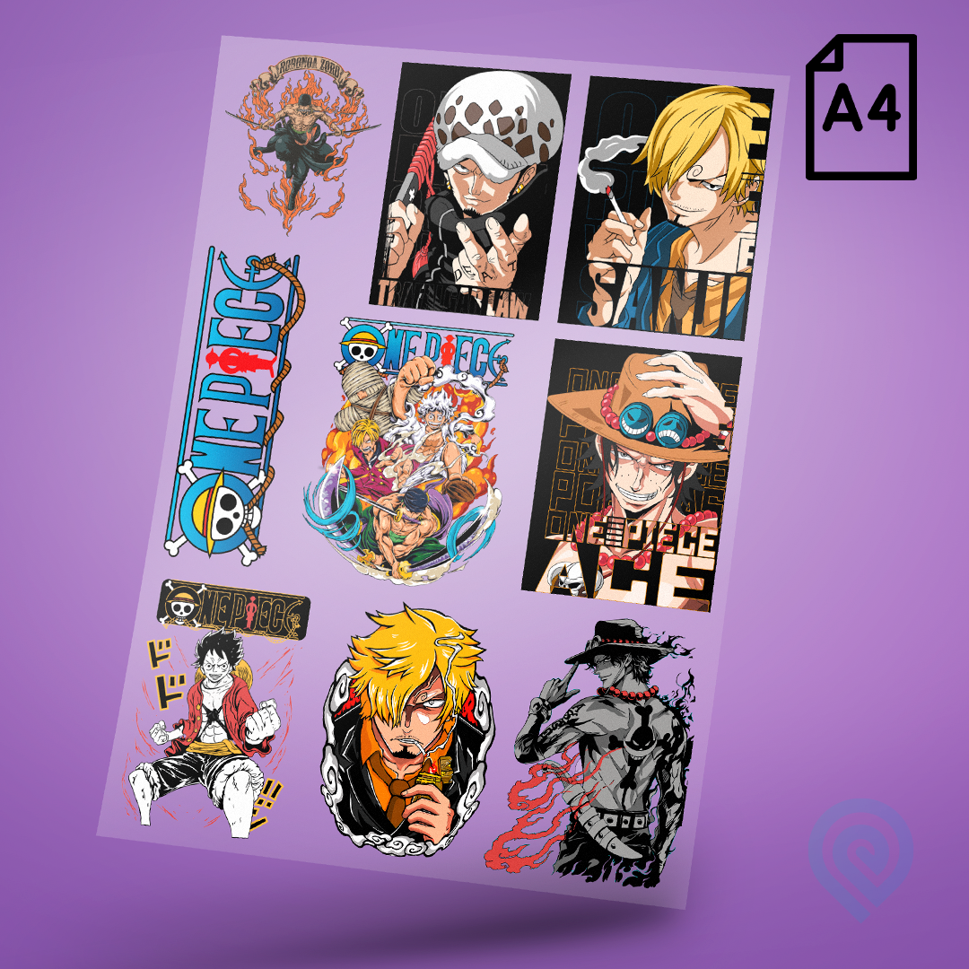 Cartela A4 DTF UV/TÊXTIL – ONE PIECE Geek Anime