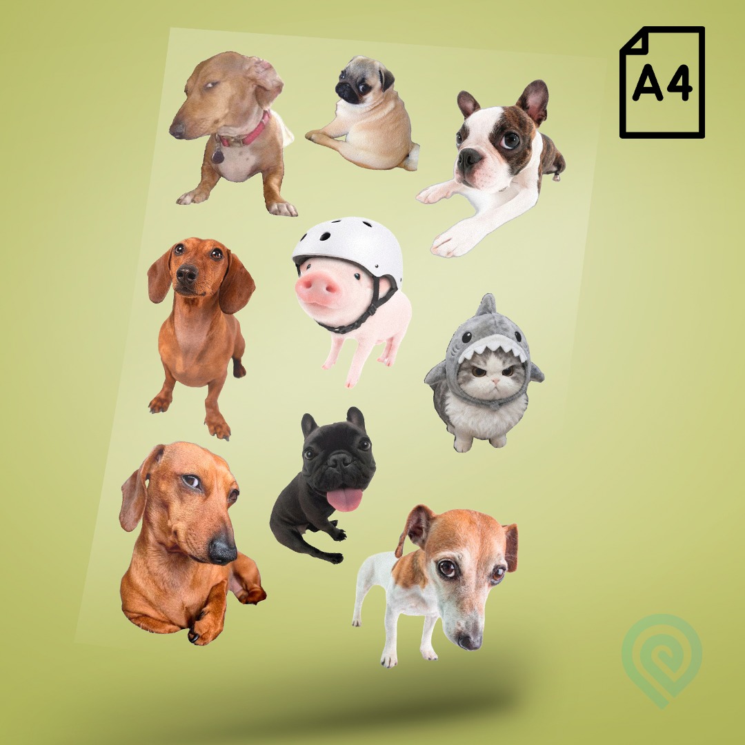 Cartela A4 DTF UV/TÊXTIL – PET LOVERS 10 Cachorros e Gatos Memes
