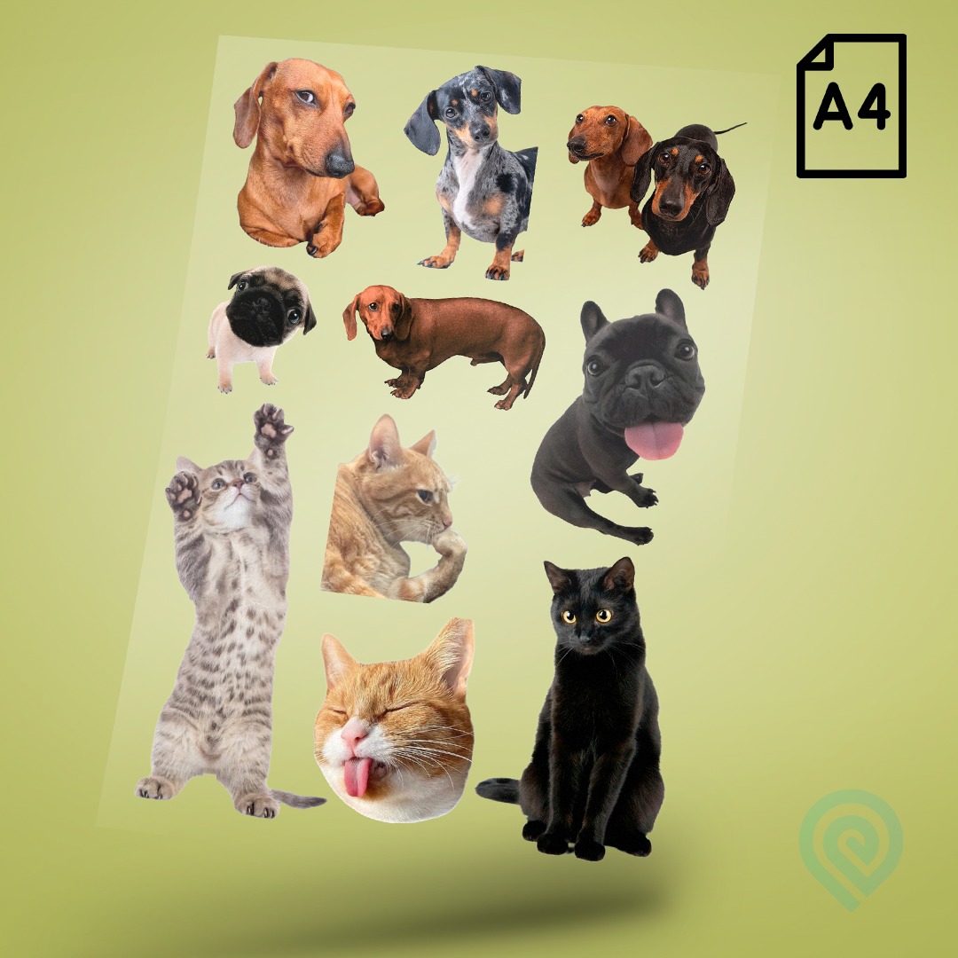 Cartela A4 DTF UV/TÊXTIL – PET LOVERS 08 Cachorros e Gatos
