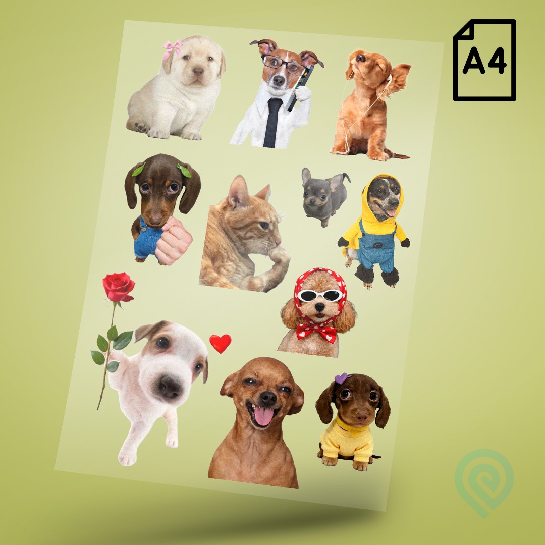 Cartela A4 DTF UV/TÊXTIL – PET LOVERS 05 Cachorros Memes