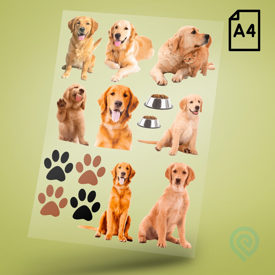 Cartela A4 DTF UV/TÊXTIL – PET LOVERS 04 Cachorros Golden Retriever