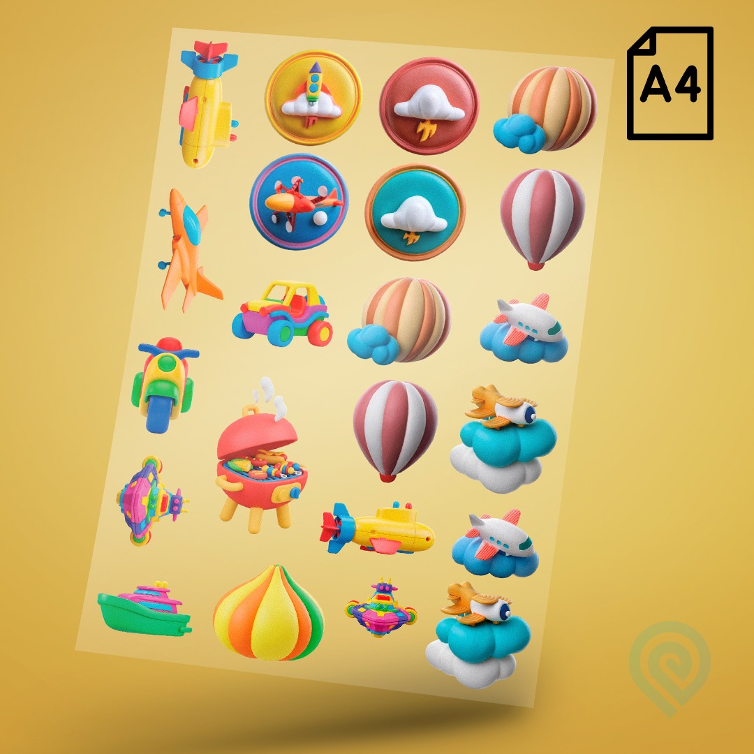Cartela A4 DTF UV/TÊXTIL – Maternidade Ícones Infantil Criança 3D