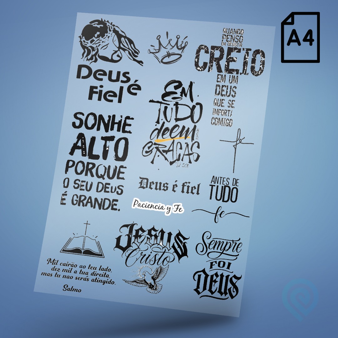 Cartela A4 DTF UV/TÊXTIL – Religião Deus Frases 02