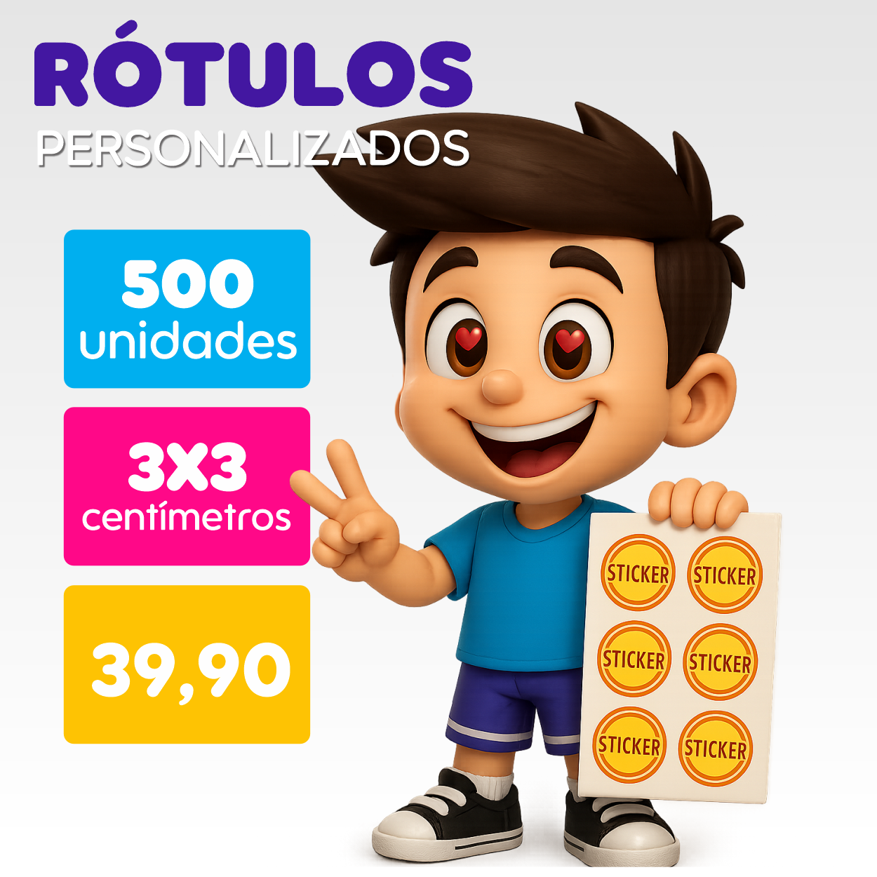 Rótulos e Etiquetas 500 unidades  3x3CM