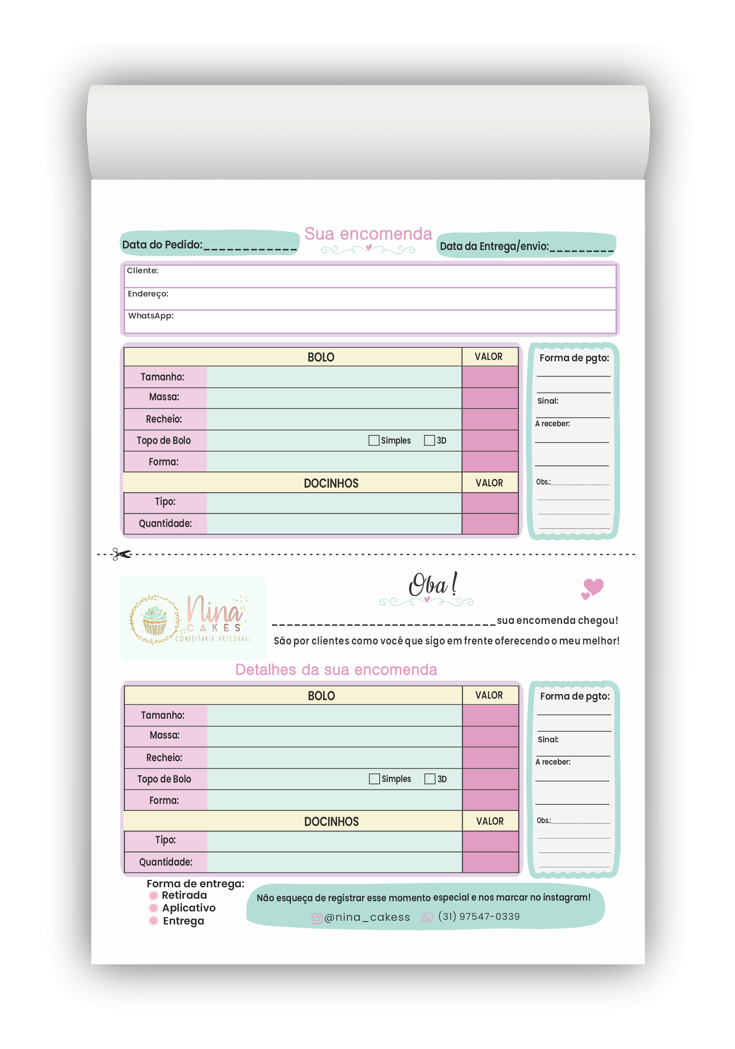 Bloco de Pedido Confeitaria