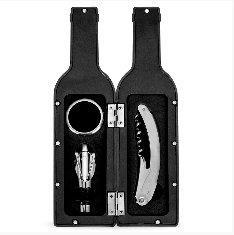 KIT VINHO PLÁSTICO RESISTENTE 3 PEÇAS FORMATO GARRAFA