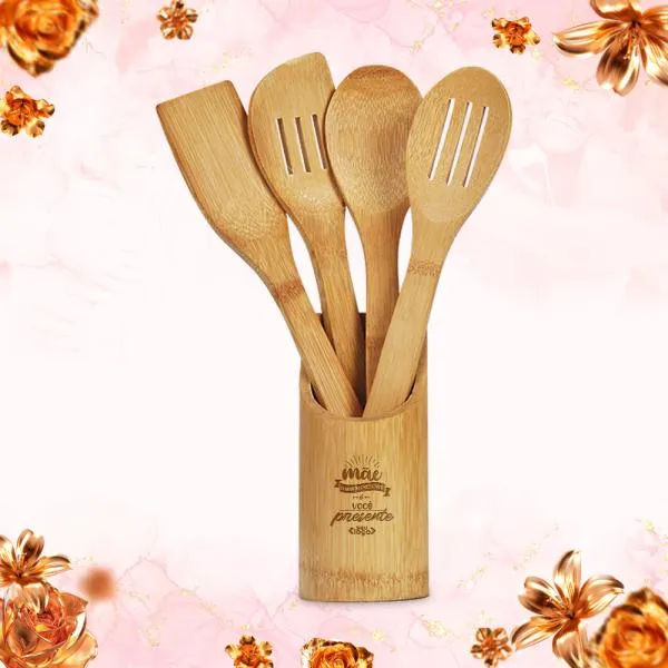 Conjunto De Utensílios Em Bambu - 5 Pçs