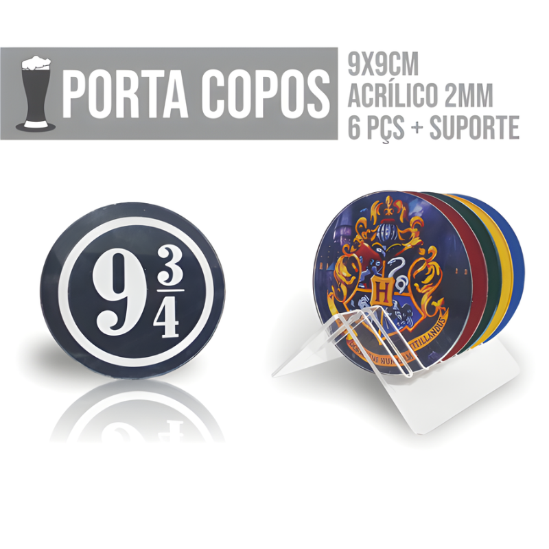 Porta Copo Acrílico | Redondo | 6 Unid. + Suporte