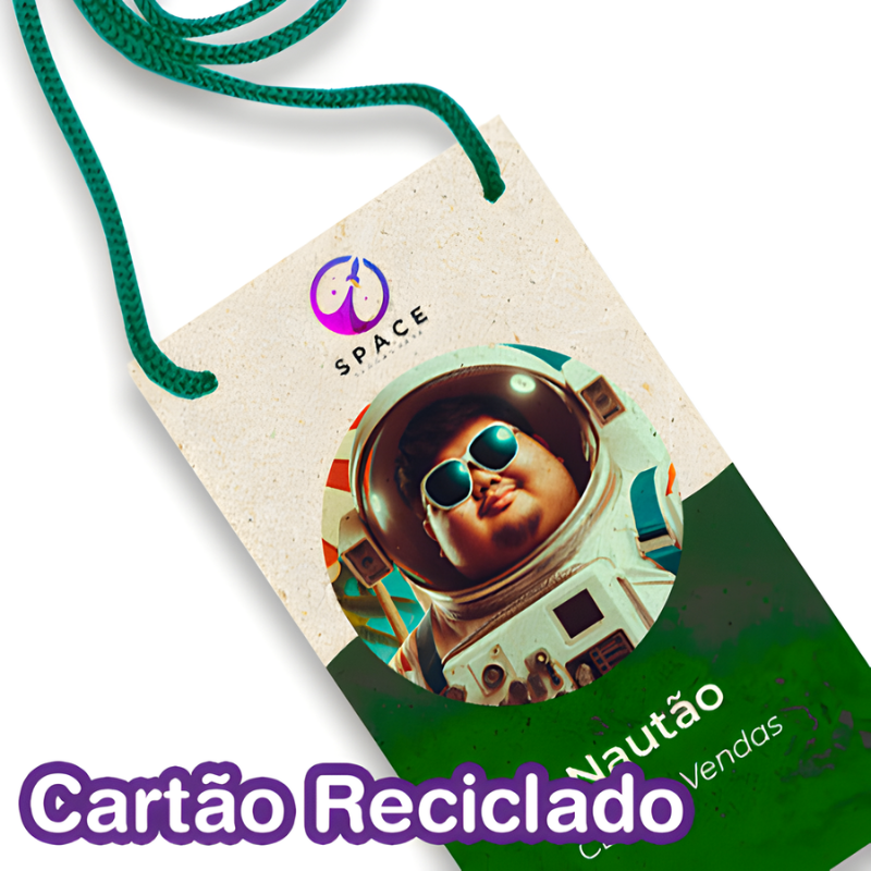 Credencial em Papel com Cordão |  Reciclado 240g | 10x15cm | Sem Verniz