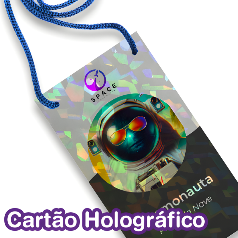 Credencial em Papel com Cordão |  Holográfico 300g | 10x15cm