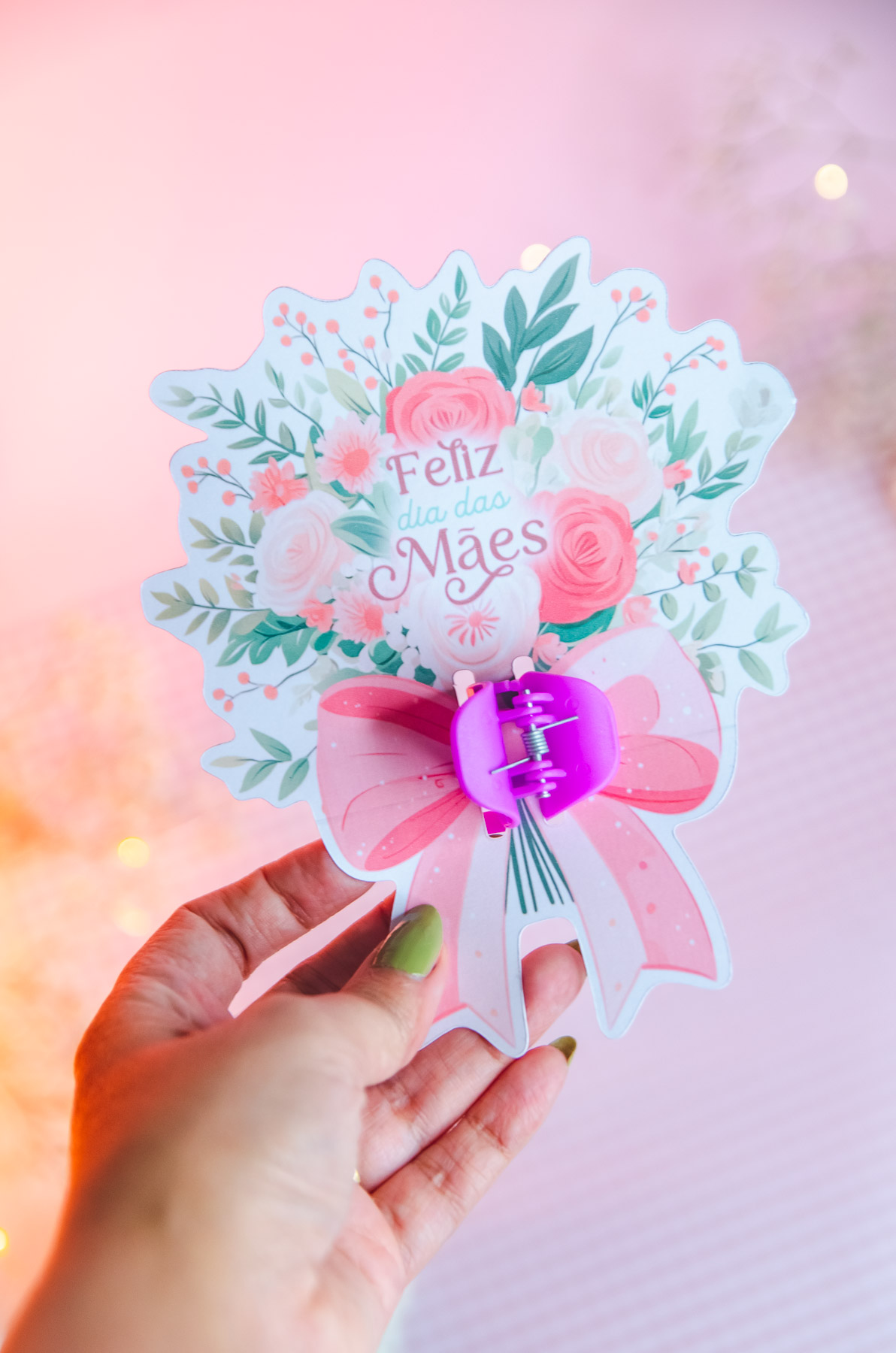 Cartão Presilha de cabelo feminina - Brinde Dia das Mães