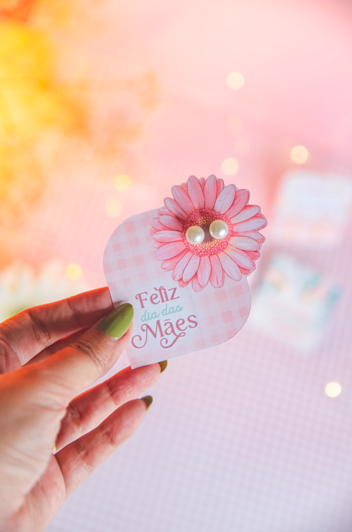 Cartão com brinco Pérola - Brinde dia das Mães