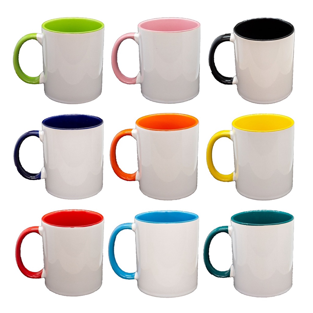 CANECA CERÂMICA 325ML - BRANCA COM INTERNO E ALÇA COLORIDA