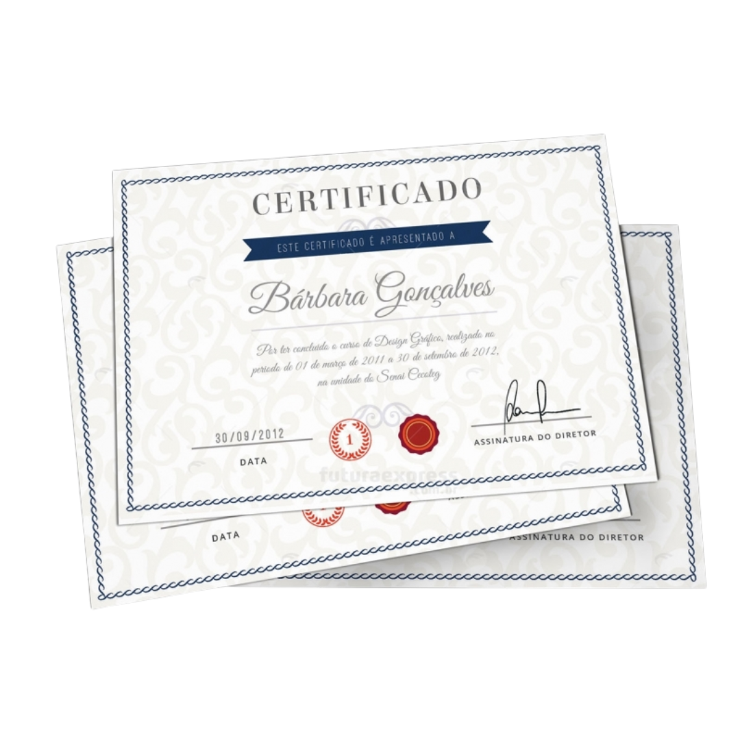 Certificado A5 Couchê 300g Frente Colorida UV Total Frente