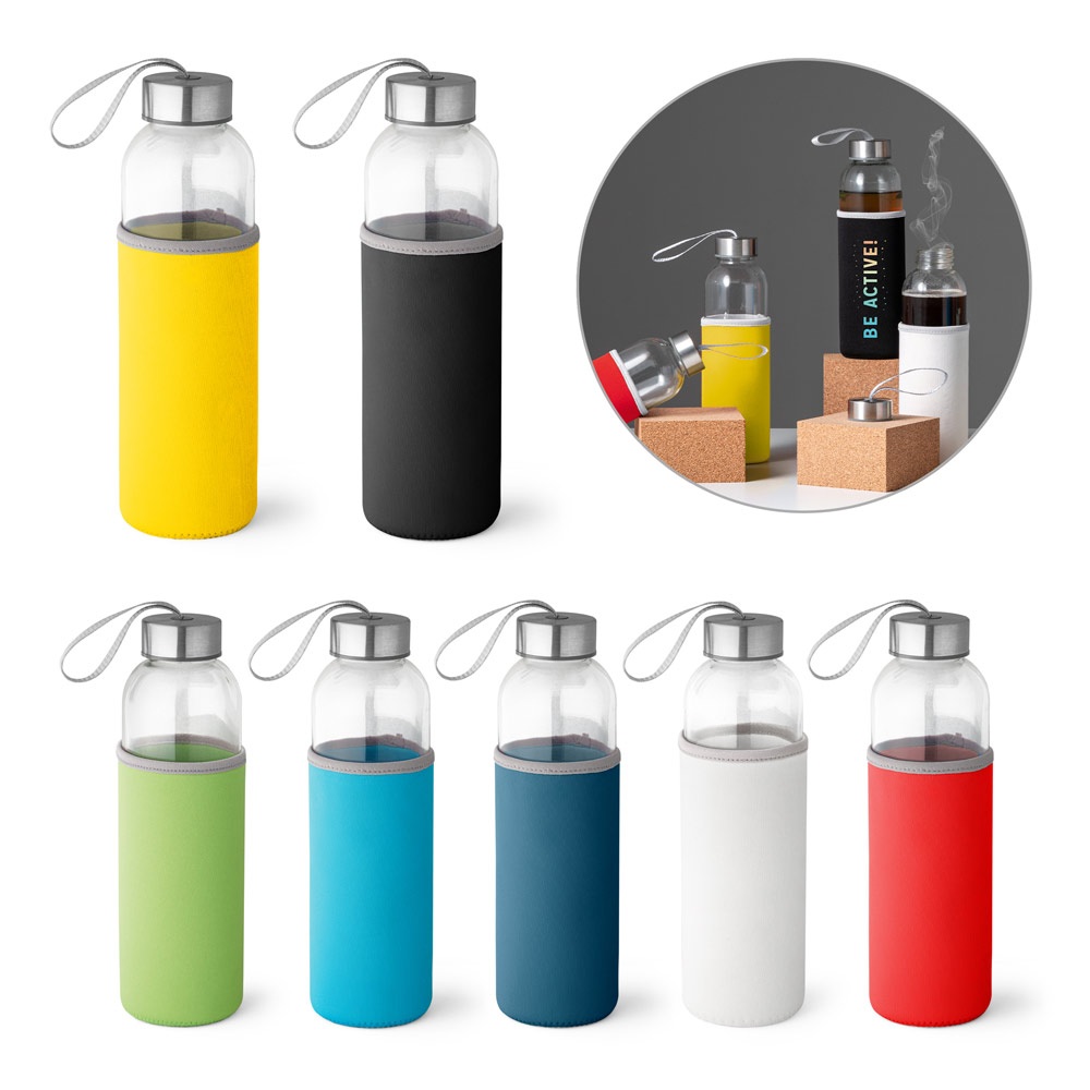 Squeeze em vidro e tampa em aço inox com alça 520 mL