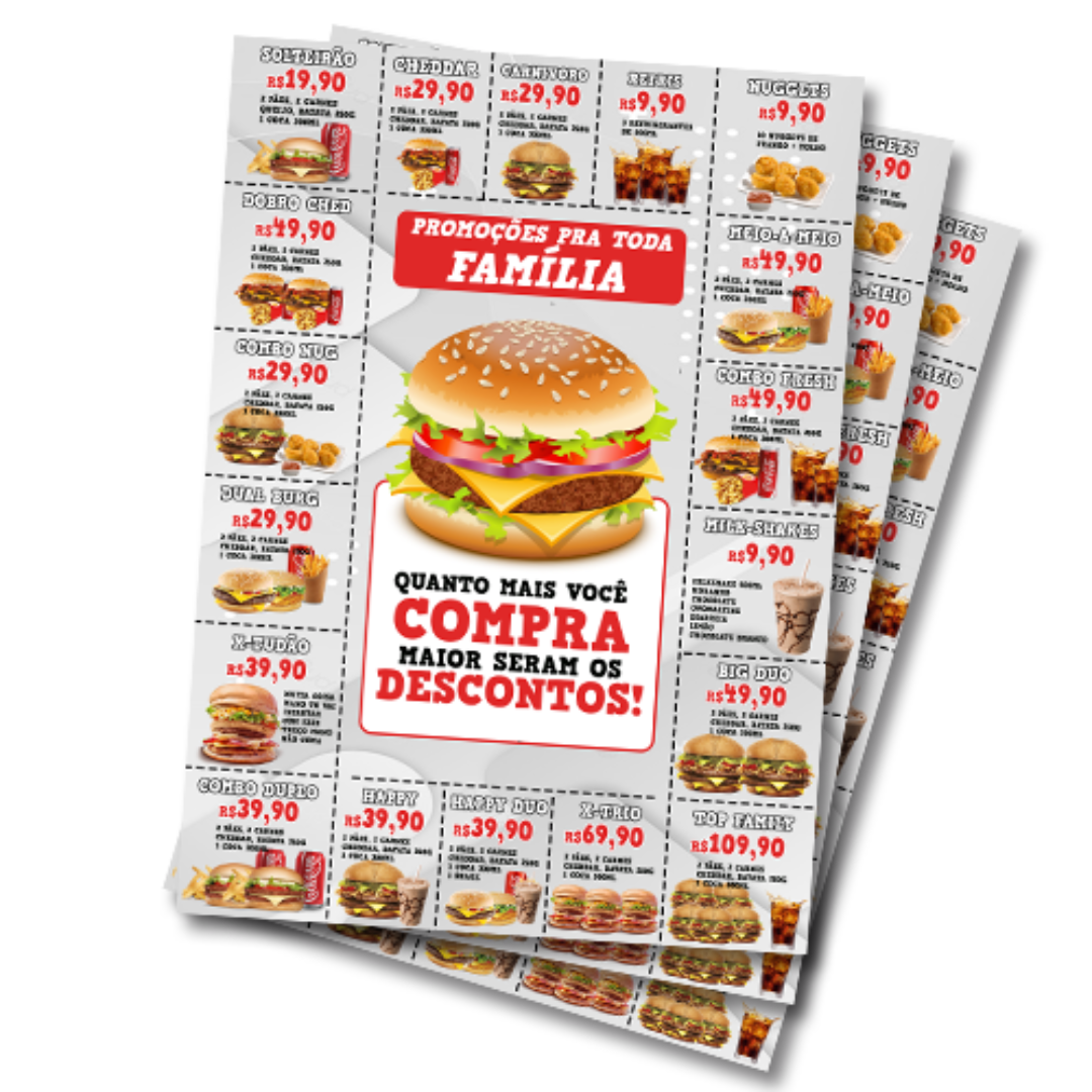 Folha Cupom de Desconto com 15 Cupons Couchê Fosco 170g Frente Colorida