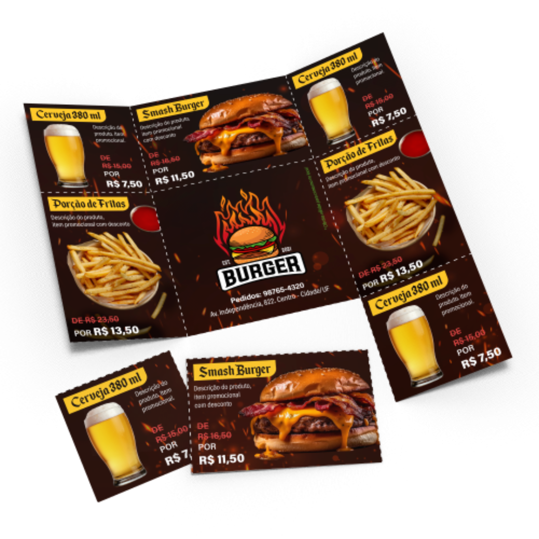 Folha Cupom de Desconto com 9 Cupons Couchê 90g Frente Colorida