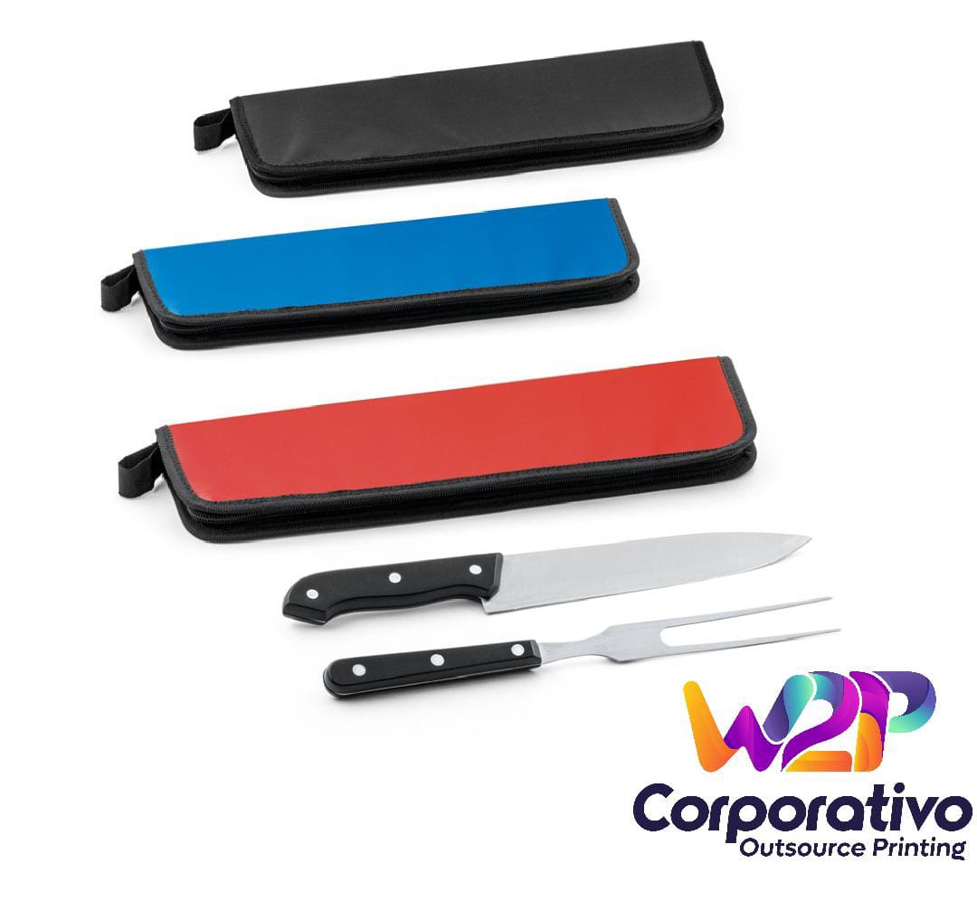 94137 - Kit churrasco em estojo em 210D em 2 utensílios em aço inox e PP