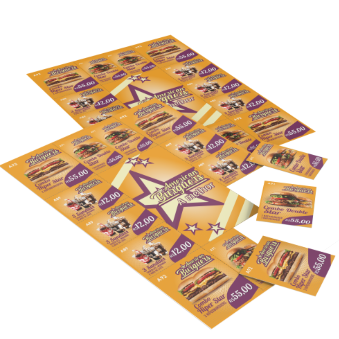 Folha Cupom de Desconto com 15 Cupons Couchê 120g Frente Colorida