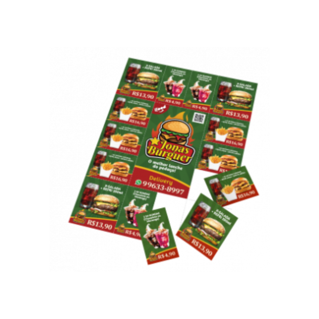 Folha Cupom de Desconto com 15 Cupons Couchê 150g Frente Colorida