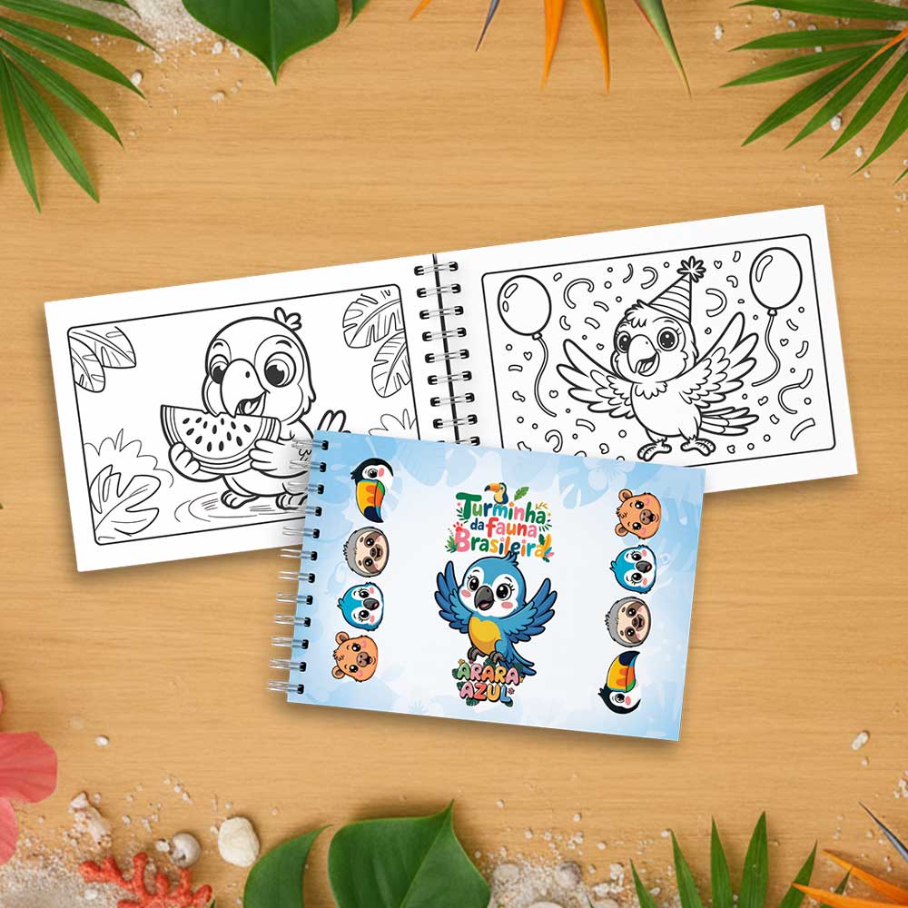 Livro de Colorir Infantil Turminha da Fauna Brasileira – Arara azul