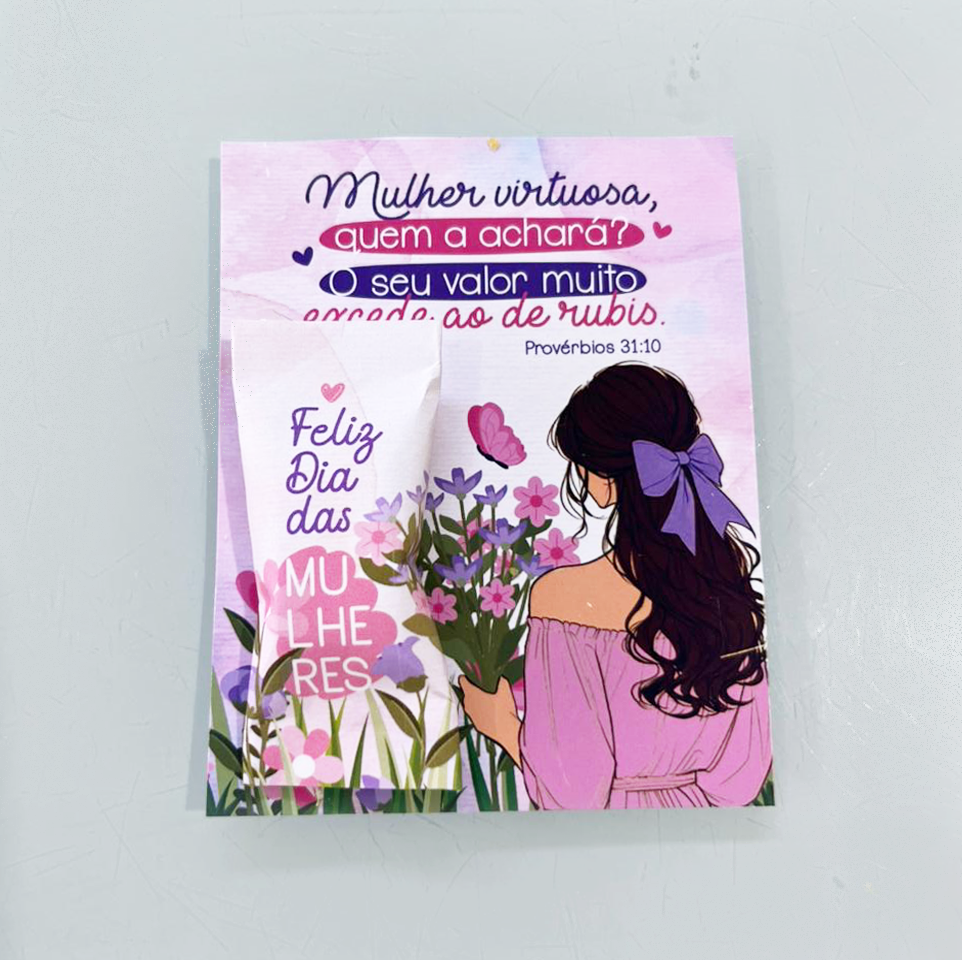 Cartão Mulher Virtuosa com bala personalizada