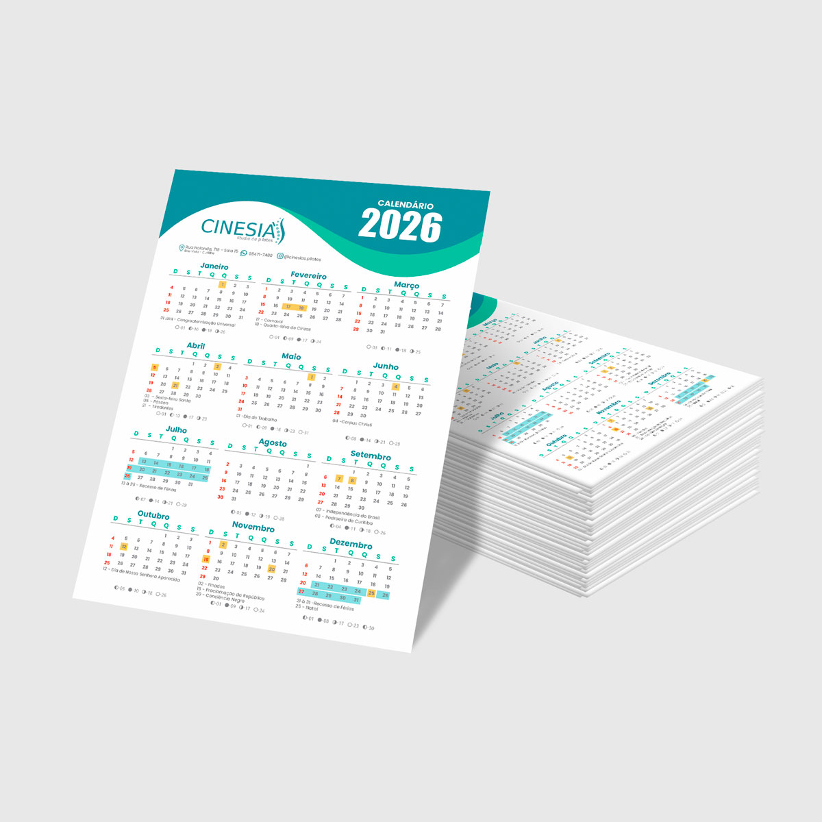 Calendário de parede sem bloco couchê 300g