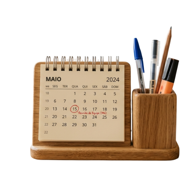 Calendário de Mesa Porta-Caneta