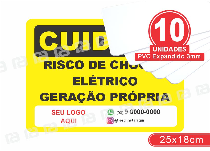 Placa Cuidado Risco De Choque Elétrico Geração Própria 25x18 Pvc 3mm