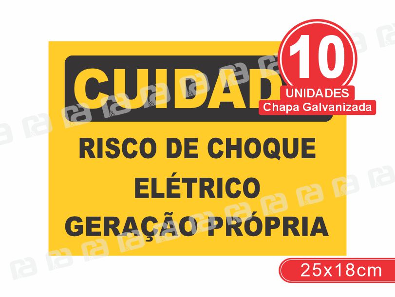 Placa Cuidado Risco De Choque Elétrico Geração Própria 25x18 Aluminio (ACM)