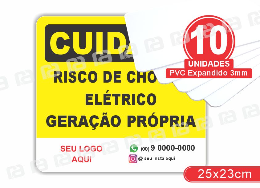 Placa Cuidado Risco De Choque Elétrico Geração Própria 25x23 Pvc 3mm