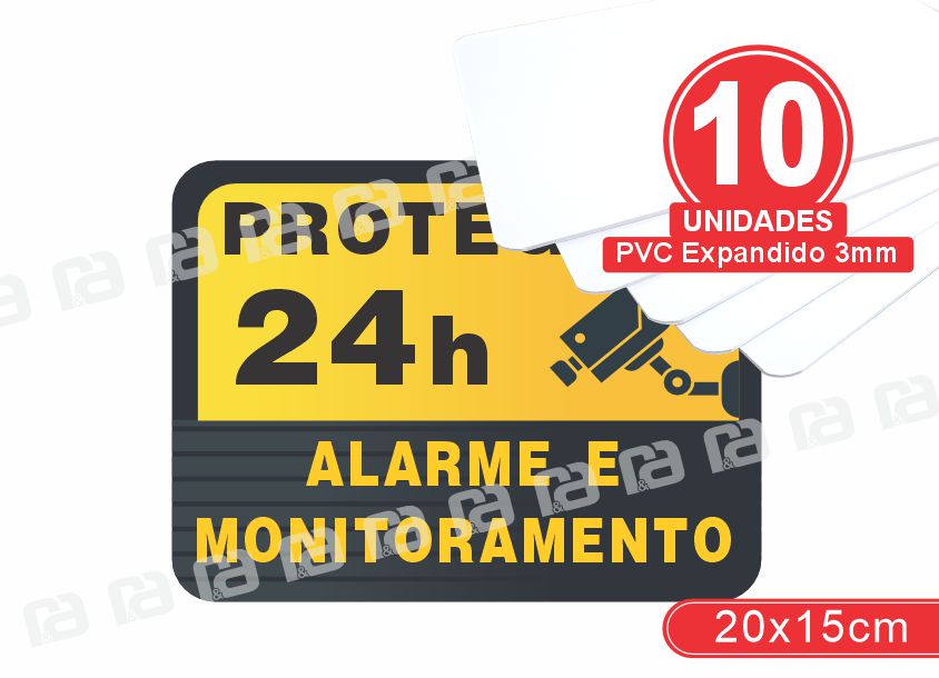 Placa Vigilancia 24h Monitoramento por cameras 20x15cm