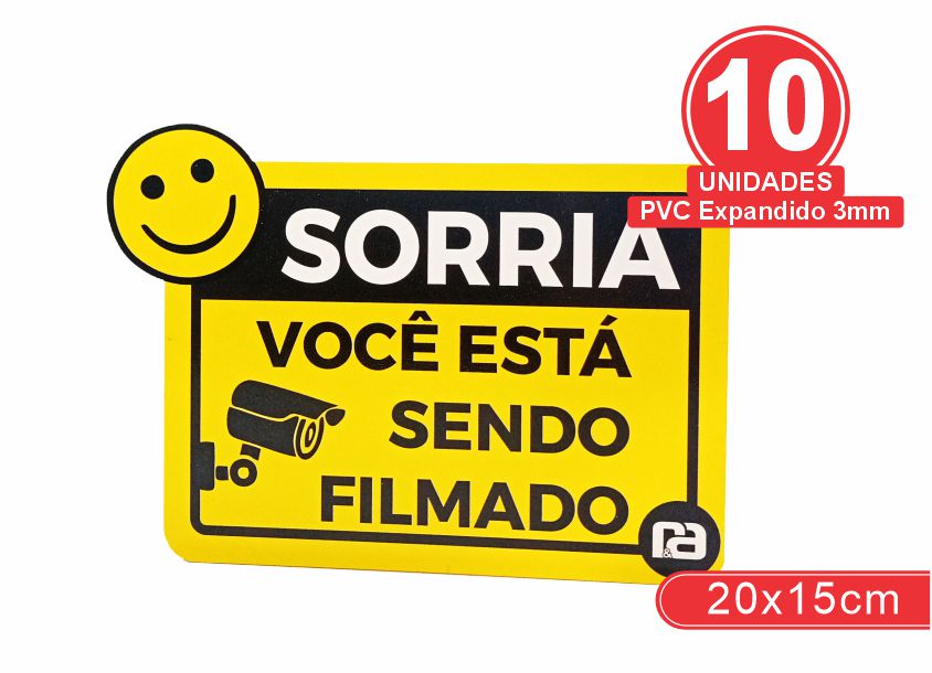 Placa Sorria você esta sendo filmado monitoramento 20x15cm