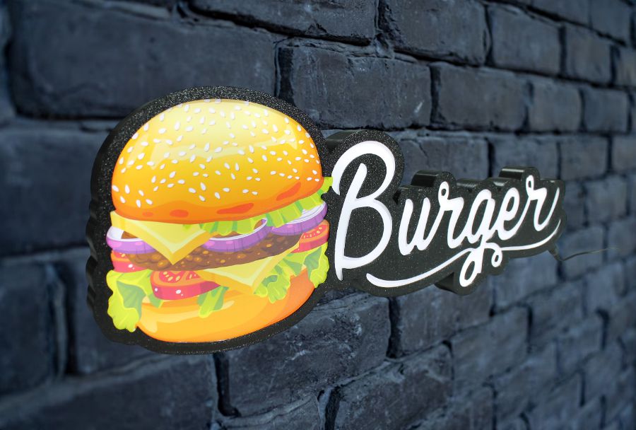 Luminoso Led Hamburguer Decoração Hamburgueria Placa Letreiro Iluminado