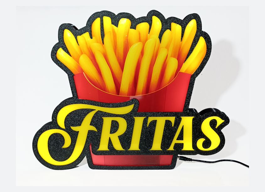 Luminoso Led Fritas Decoração Batata Frita Placa Letreiro Iluminado porção