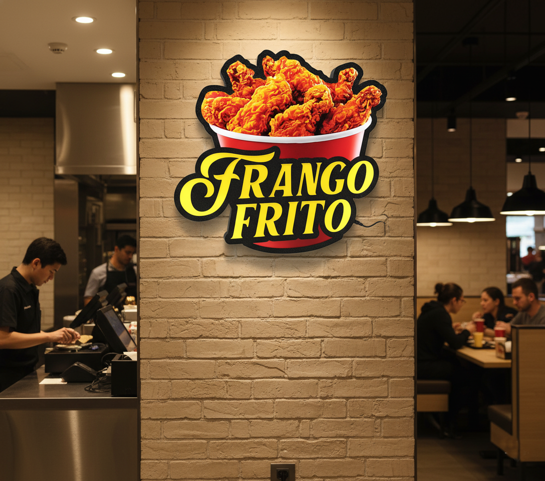 Luminoso Led Frango Frito Decoração FastFoodPlaca Letreiro Iluminado