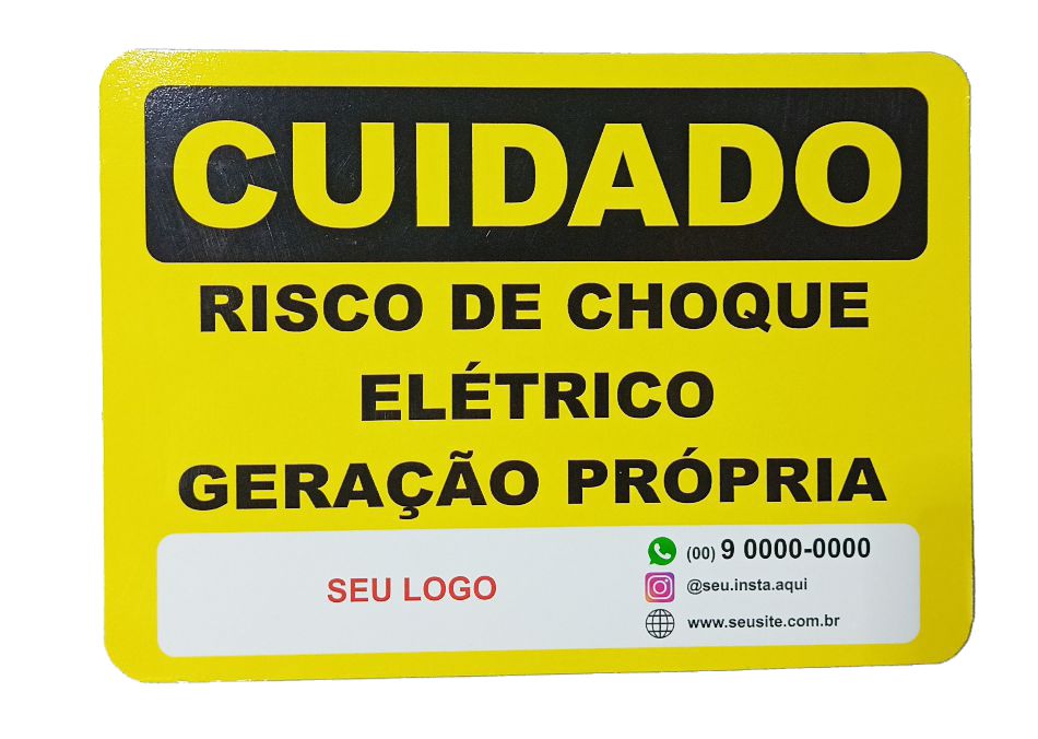 Placa Cuidado Risco De Choque Elétrico Geração Própria 25x15cm Chapa Galvanizada