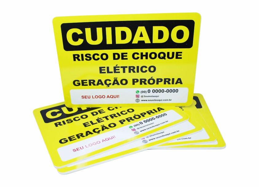 Placa Cuidado Risco De Choque Elétrico Geração Própria 25x15 Pvc 3mm
