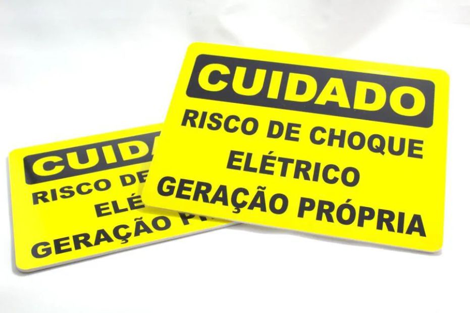 Placa Cuidado Risco De Choque Elétrico Geração Própria 25x18 Pvc 3mm