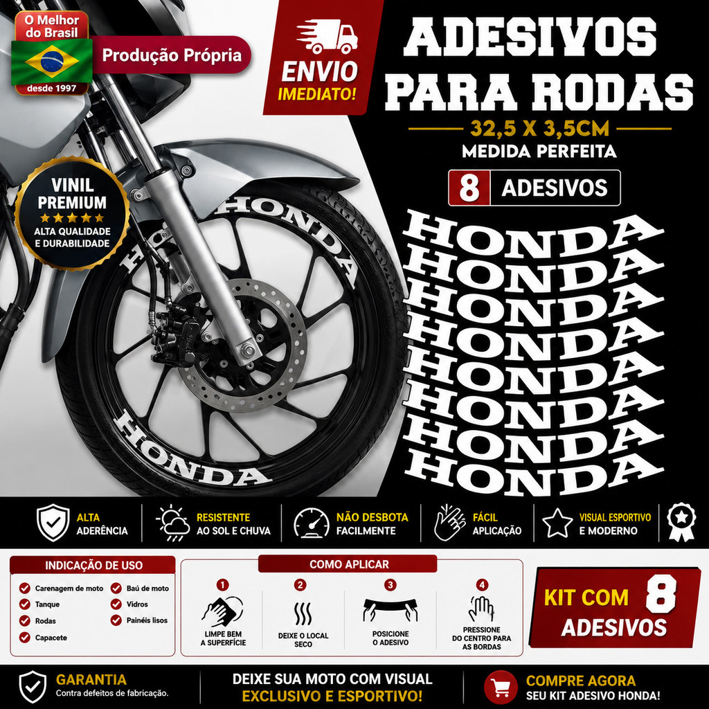 Kit 8 Adesivos Honda Branco Vinil Recortado Moto Carenagem