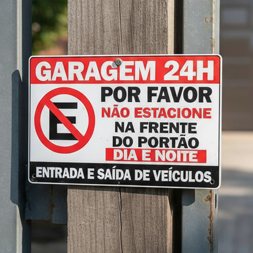 Placa Garagem 24h Proibido Estacionar 30x20 cm Ps 1mm