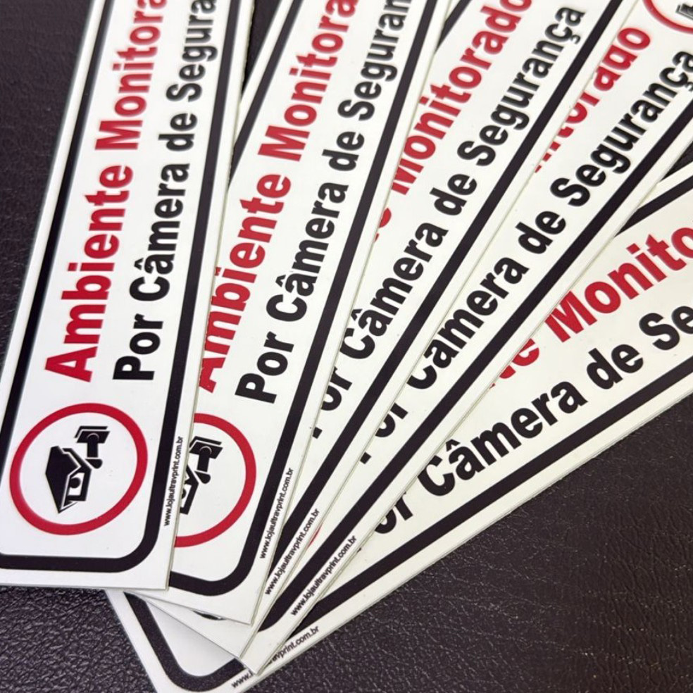Combo 5 Placas Ambiente Monitorado por Câmeras de Segurança | Placa de Aviso Segurança